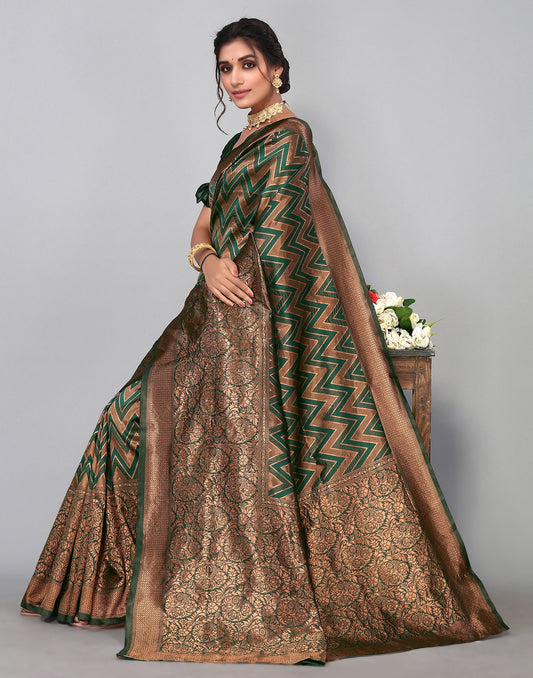 Dark Green Banarasi Silk Saree | Sudathi