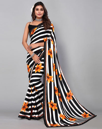 Black Georgette Floral Printed Saree