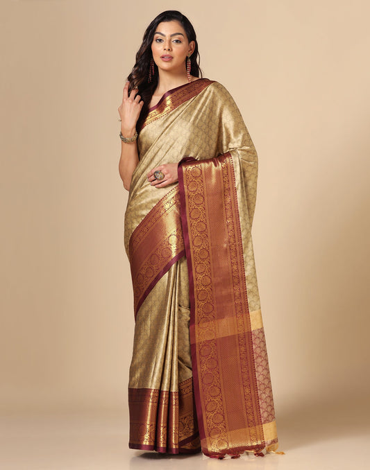 Beige Kanjivaram Silk Saree | Sudathi