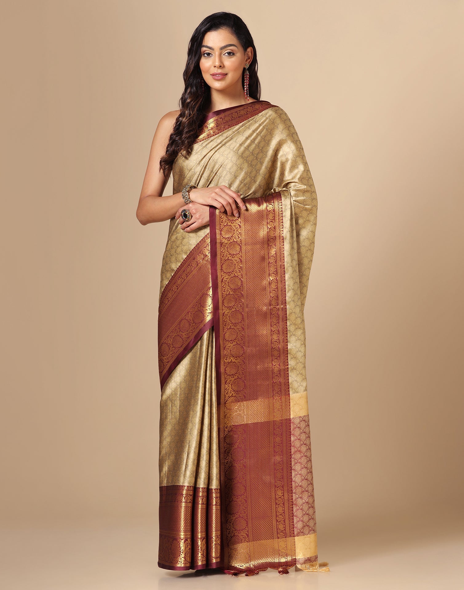 Beige Kanjivaram Silk Saree | Sudathi