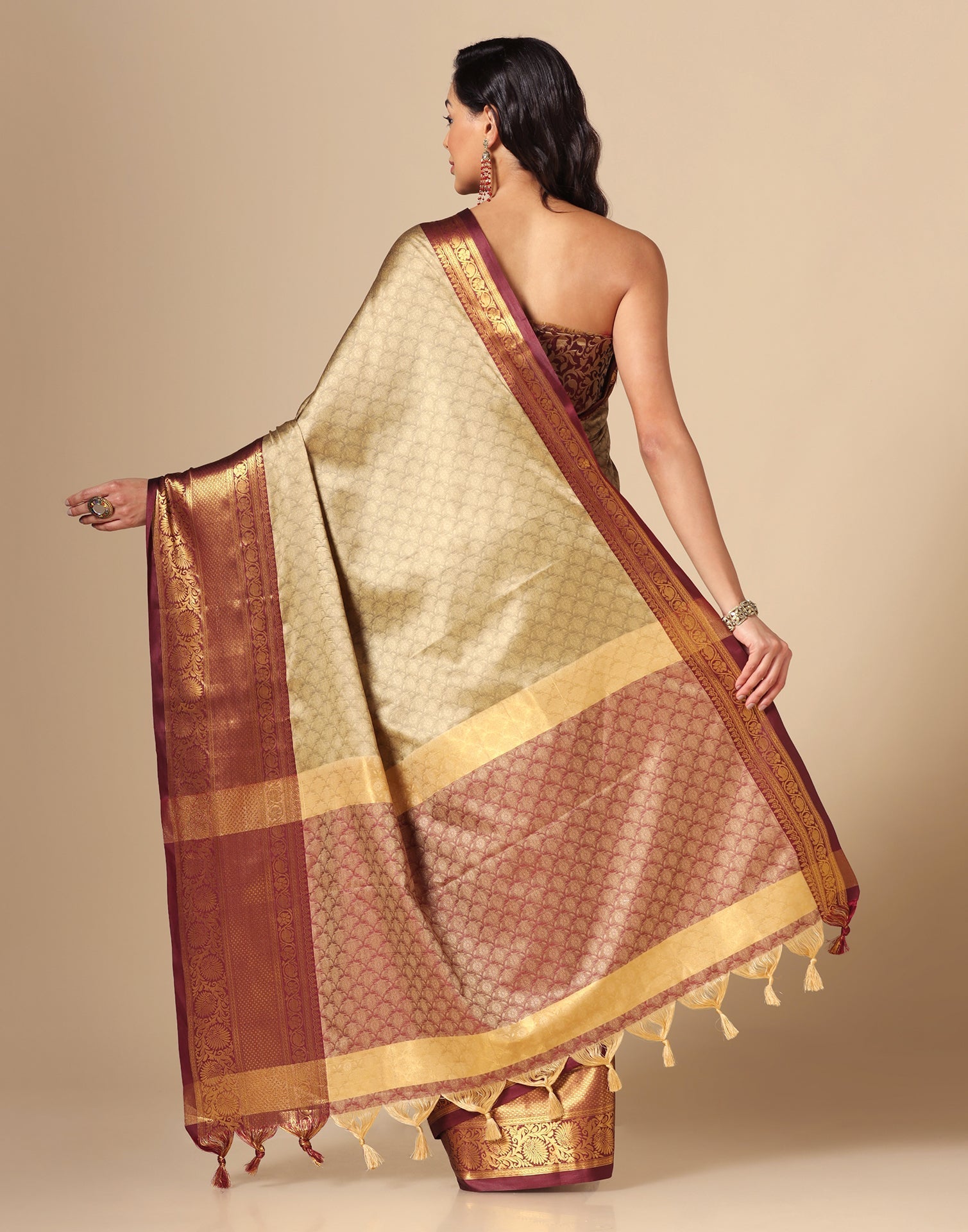 Beige Kanjivaram Silk Saree | Sudathi