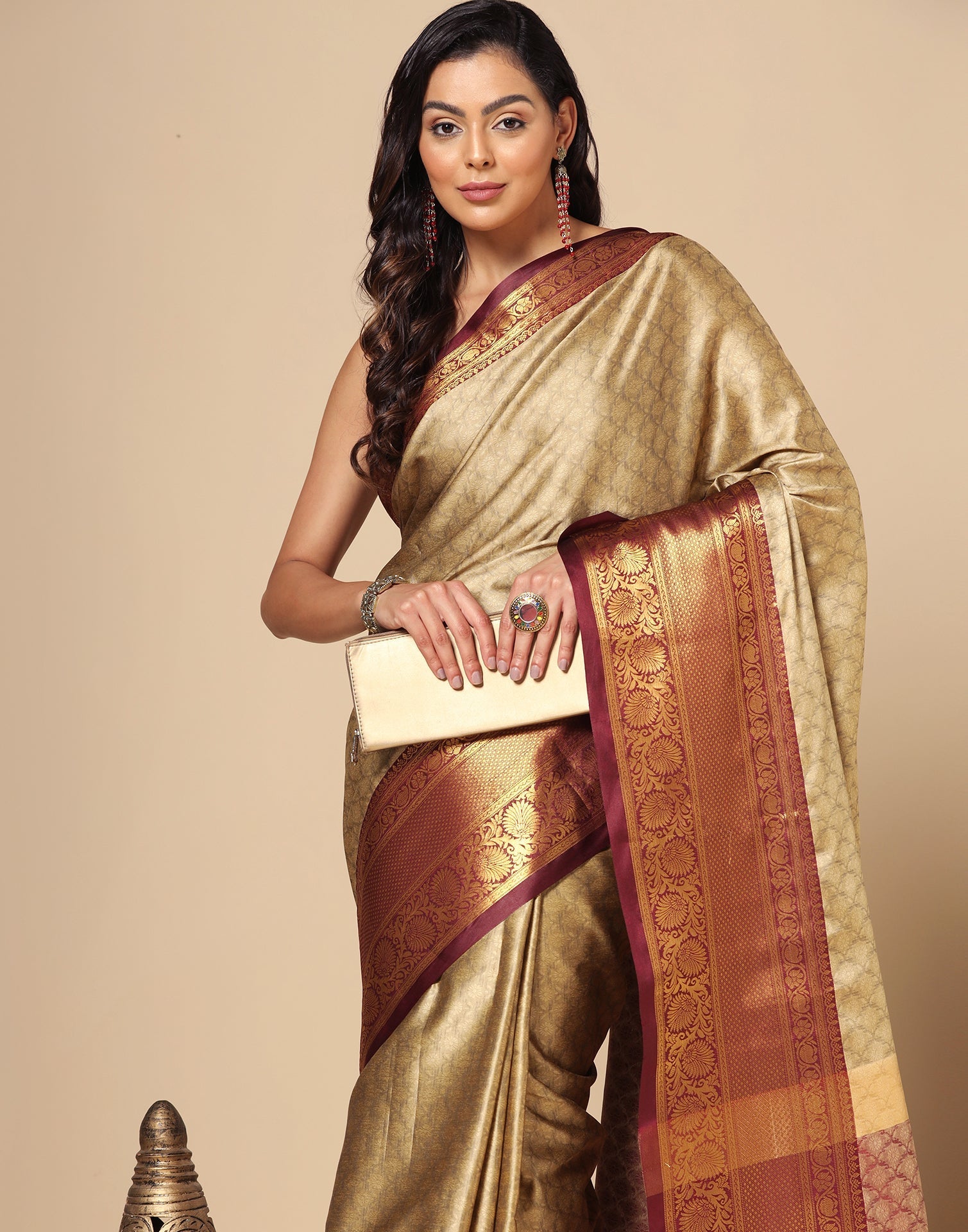 Beige Kanjivaram Silk Saree | Sudathi