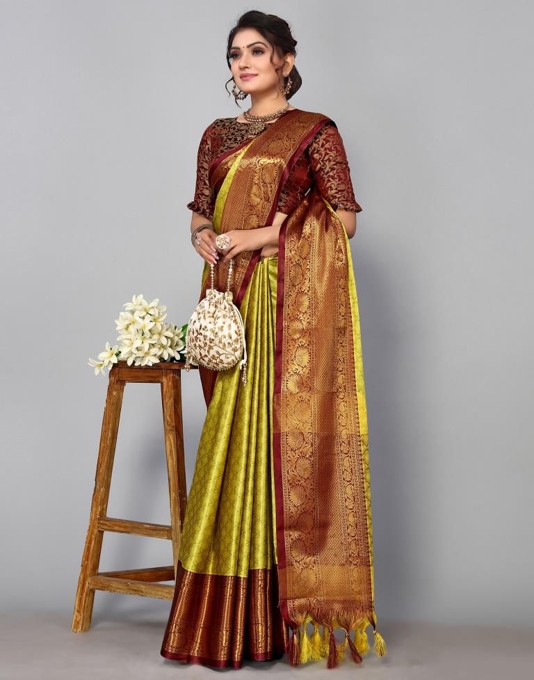 Lemon Green Kanjivaram Silk Saree | Sudathi