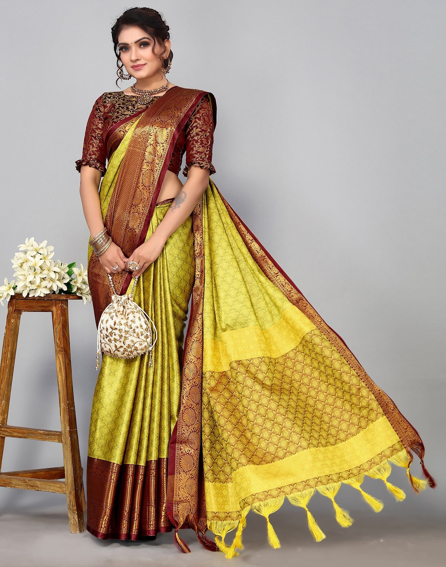 Lemon Green Kanjivaram Silk Saree | Sudathi