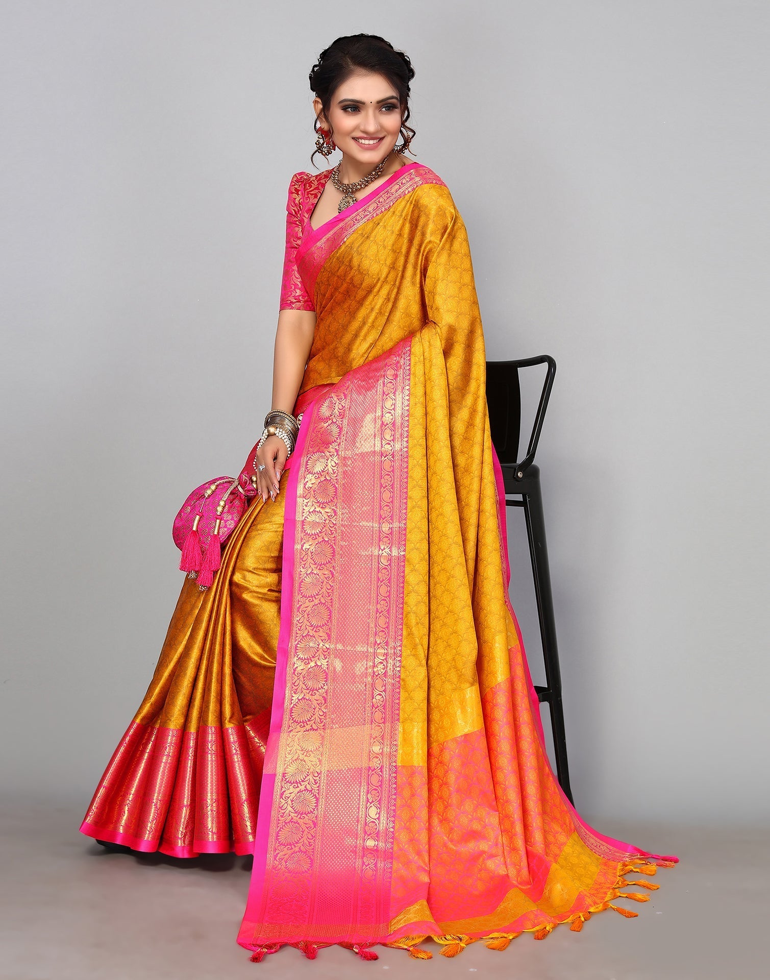 Mustard Yellow Kanjivaram Silk Saree | Sudathi