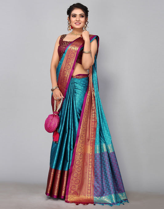 Sky Blue Kanjivaram Silk Saree | Sudathi