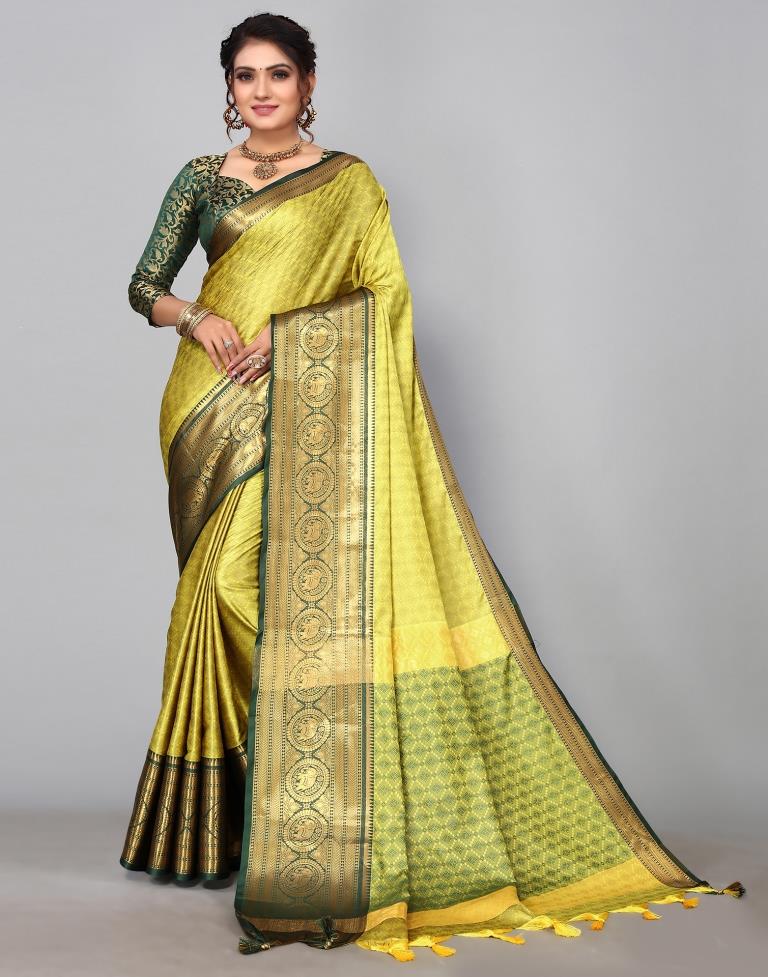Lemon Green Kanjivaram Silk Saree | Sudathi