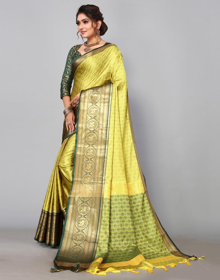Lemon Green Kanjivaram Silk Saree | Sudathi