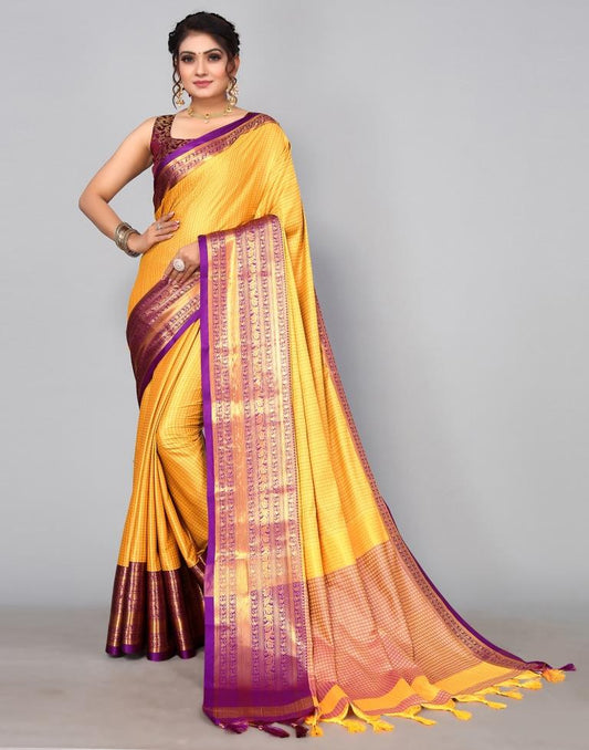 Yellow Silk Weaving Saree