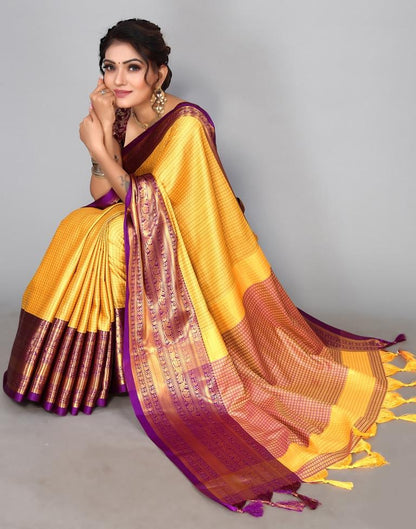 Yellow Silk Weaving Saree