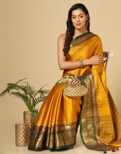 Mustard Yellow Silk Weaving Saree