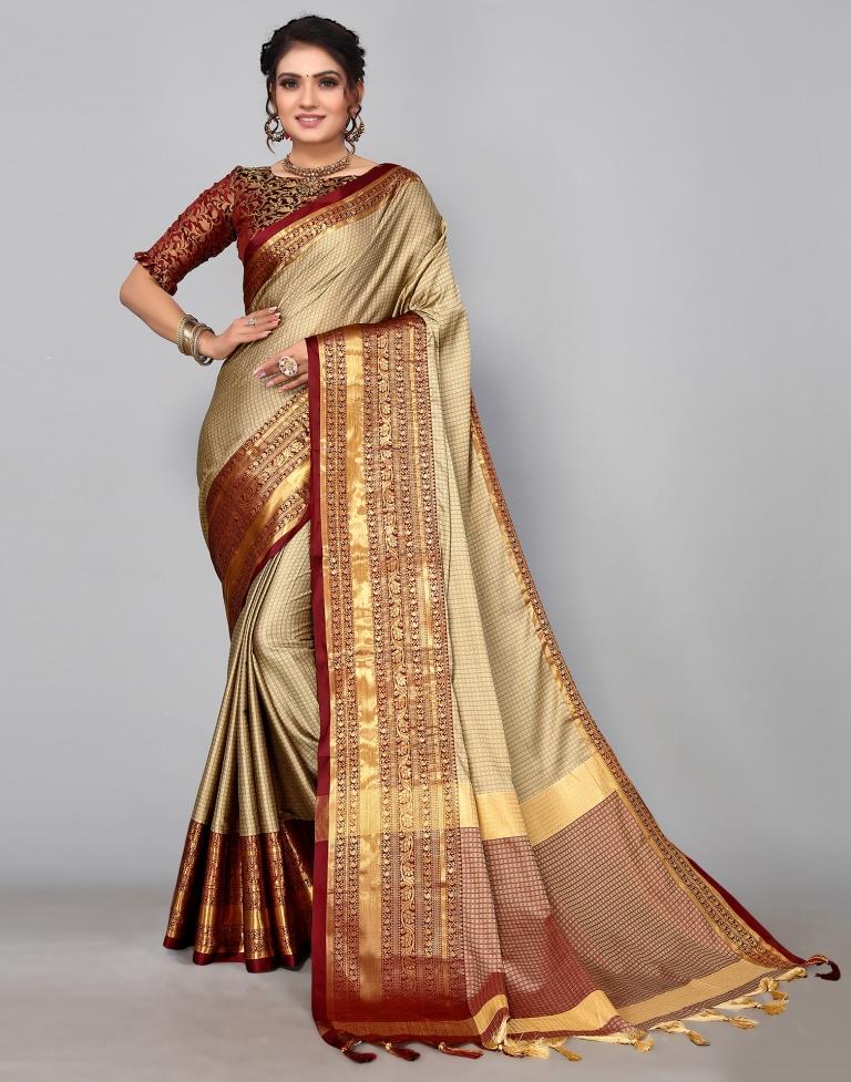 Beige Kanjivaram Silk Saree | Leemboodi