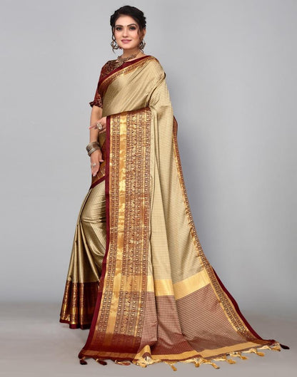 Beige Kanjivaram Silk Saree | Leemboodi