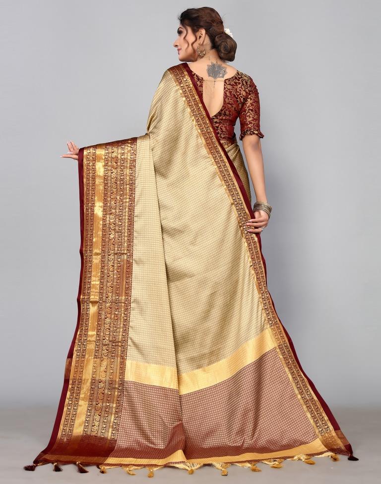 Beige Kanjivaram Silk Saree | Leemboodi