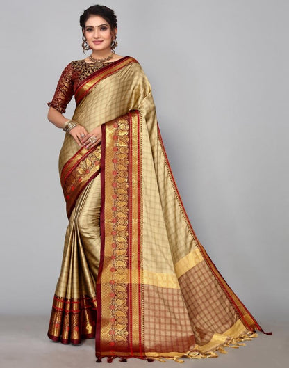 Beige Kanjivaram Silk Saree | Sudathi