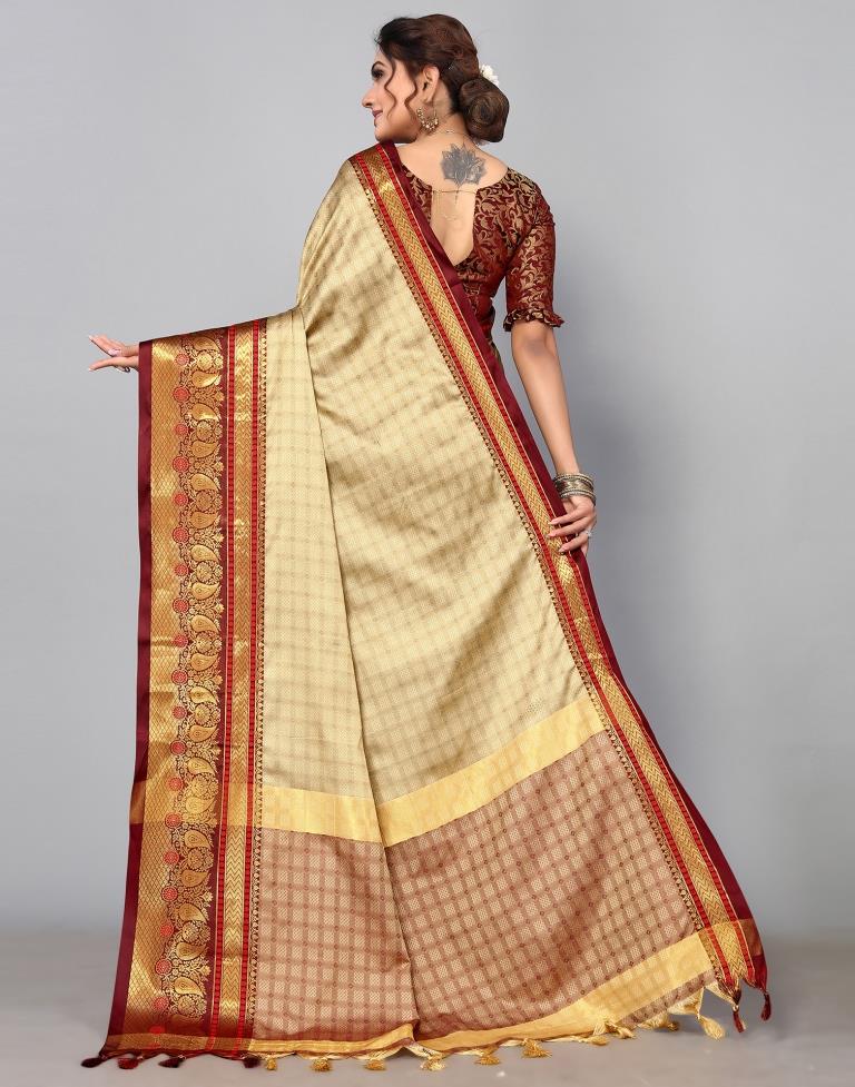 Beige Kanjivaram Silk Saree | Sudathi