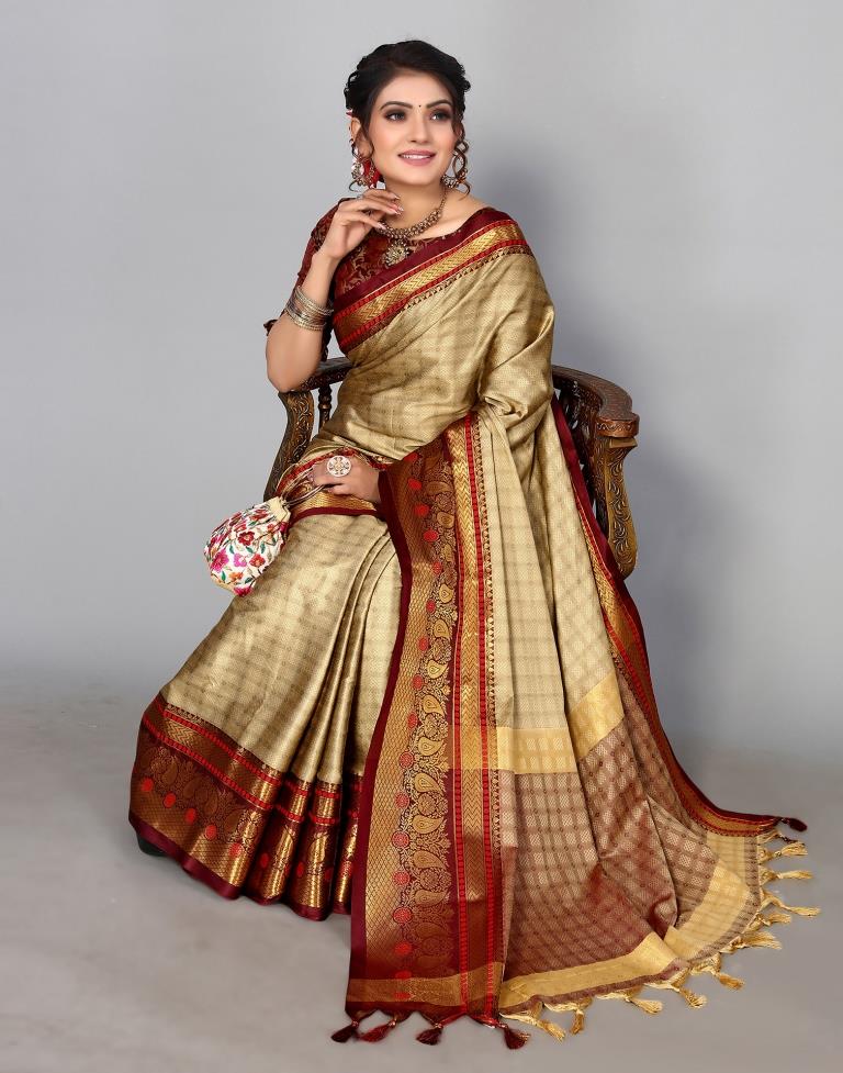 Beige Kanjivaram Silk Saree | Sudathi