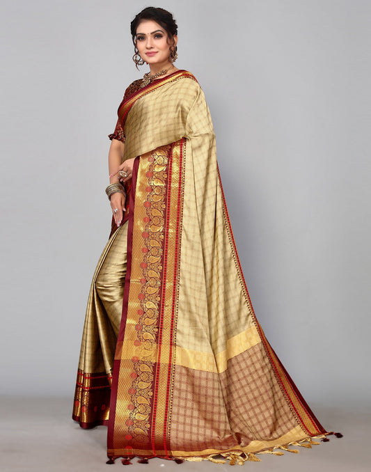 Beige Kanjivaram Silk Saree | Sudathi