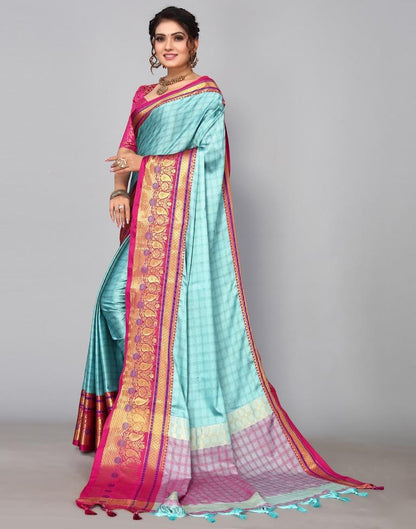 Light Blue Kanjivaram Silk Saree | Leemboodi