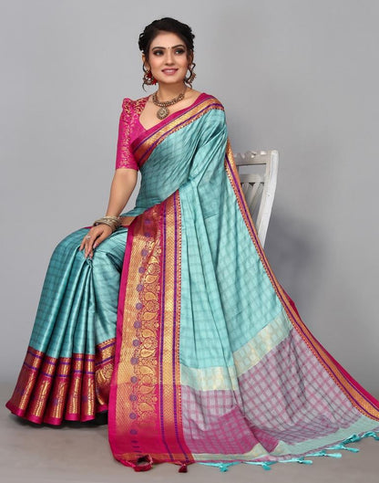 Light Blue Kanjivaram Silk Saree | Leemboodi