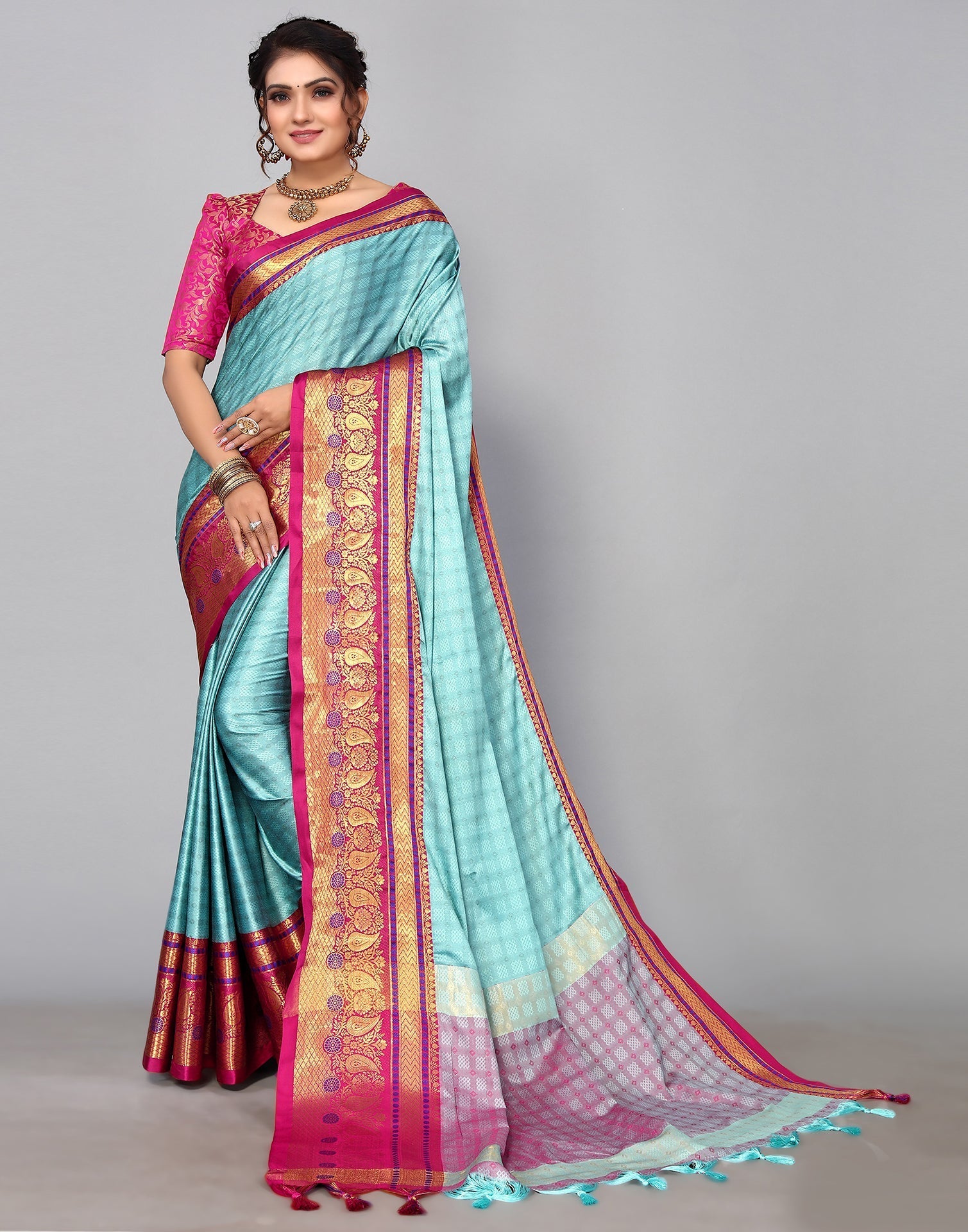 Light Blue Kanjivaram Silk Saree | Leemboodi