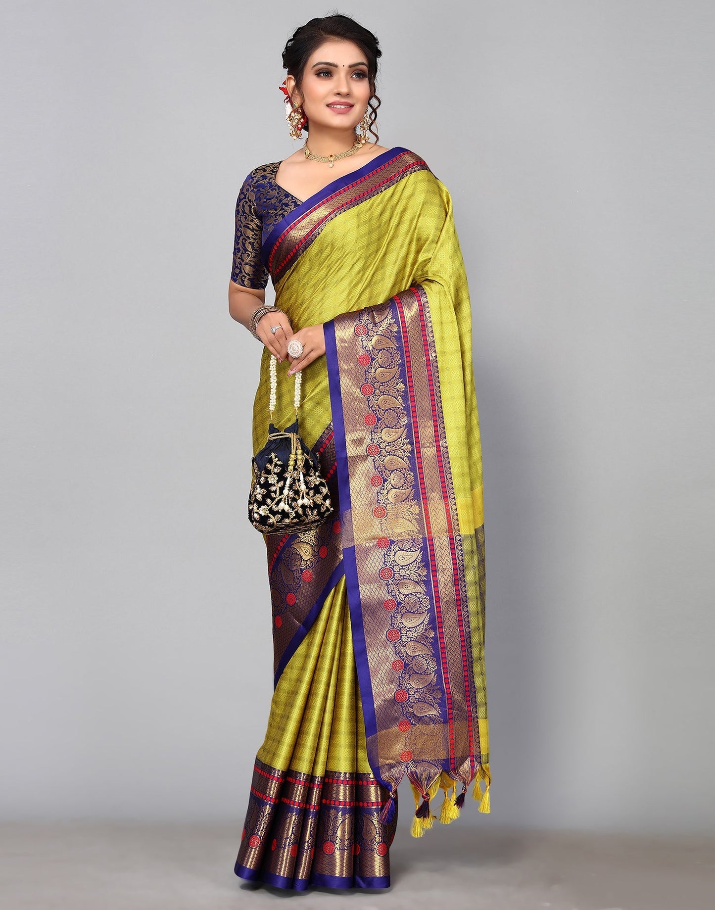 Lemon Green Kanjivaram Silk Saree | Sudathi