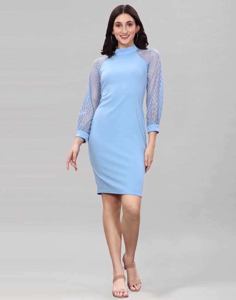 Light Blue Coloured Lycra Knitted Bodycon Dress | Sudathi