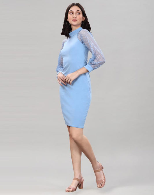 Light Blue Coloured Lycra Knitted Bodycon Dress | Sudathi