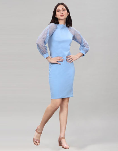 Light Blue Coloured Lycra Knitted Bodycon Dress | Sudathi