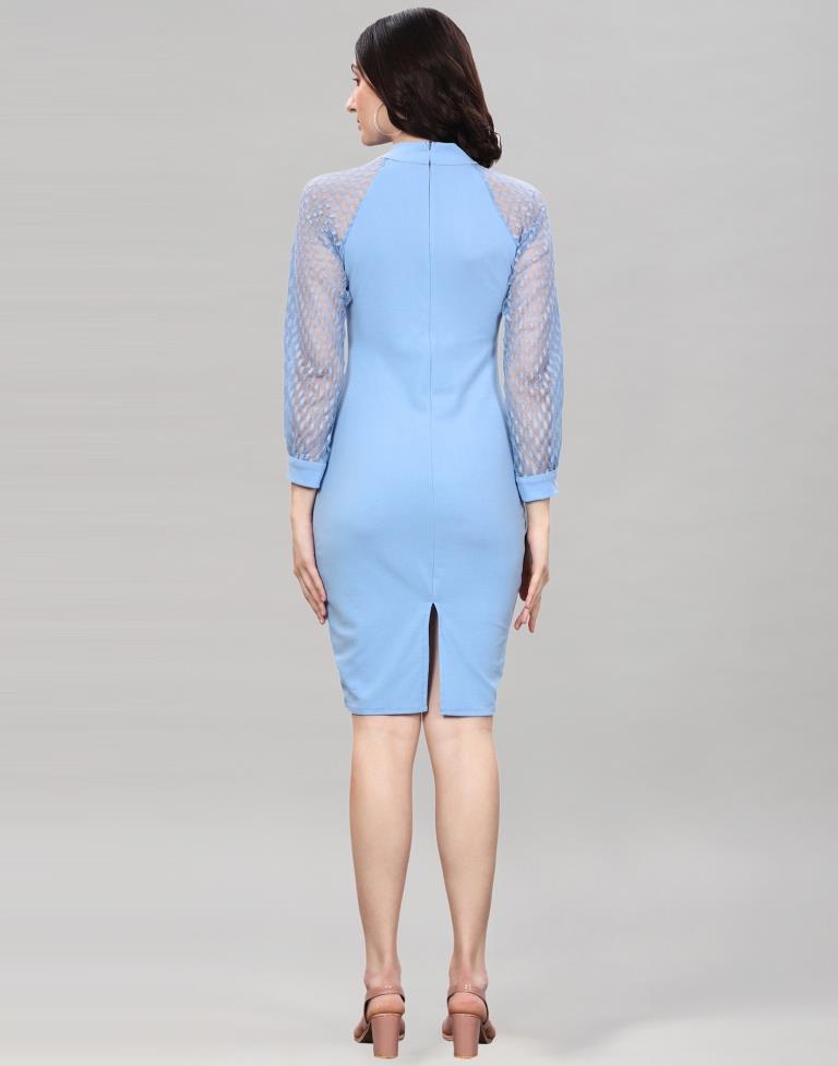 Light Blue Coloured Lycra Knitted Bodycon Dress | Sudathi