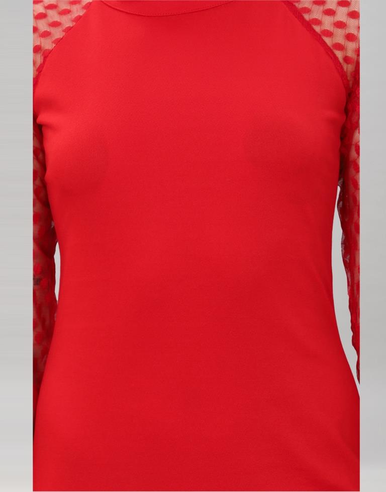 Red Coloured Lycra Knitted Bodycon Dress | Sudathi
