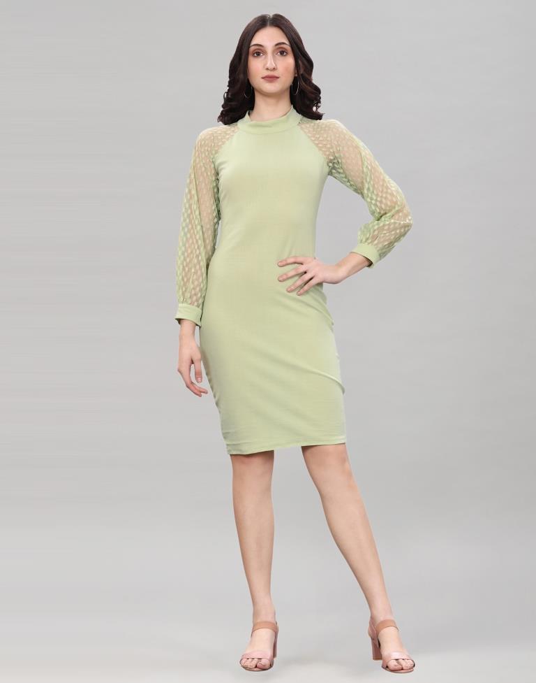 Pista Green Coloured Lycra Knitted Bodycon Dress | Leemboodi