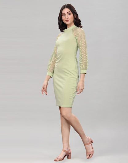 Pista Green Coloured Lycra Knitted Bodycon Dress | Leemboodi