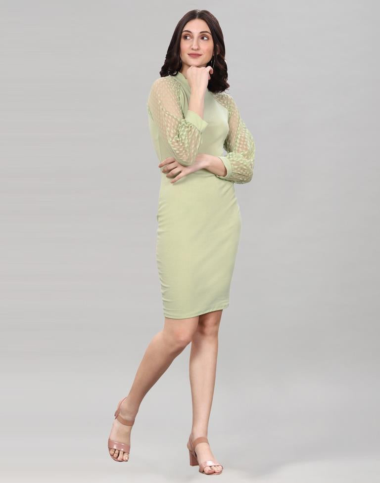 Pista Green Coloured Lycra Knitted Bodycon Dress | Leemboodi