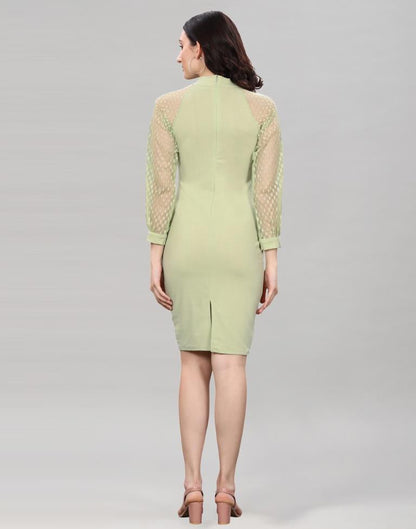 Pista Green Coloured Lycra Knitted Bodycon Dress | Leemboodi