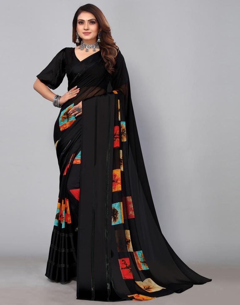 Black Georgette Printed Saree