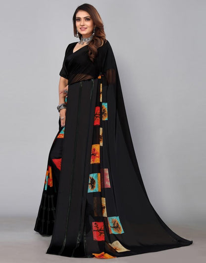 Black Georgette Printed Saree