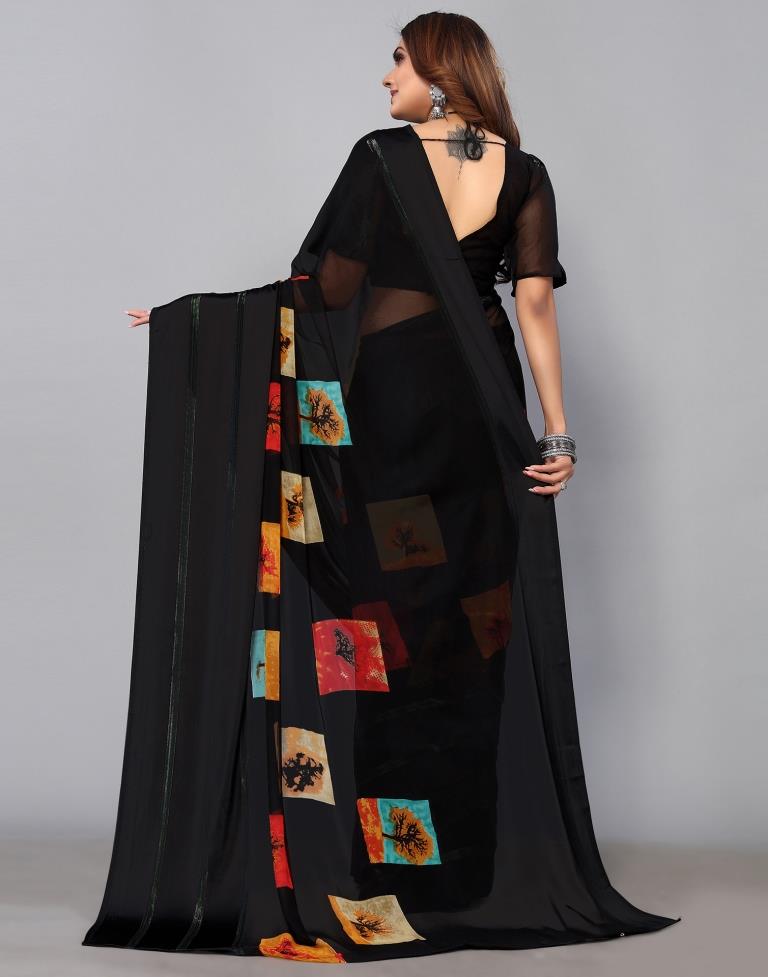 Black Georgette Printed Saree