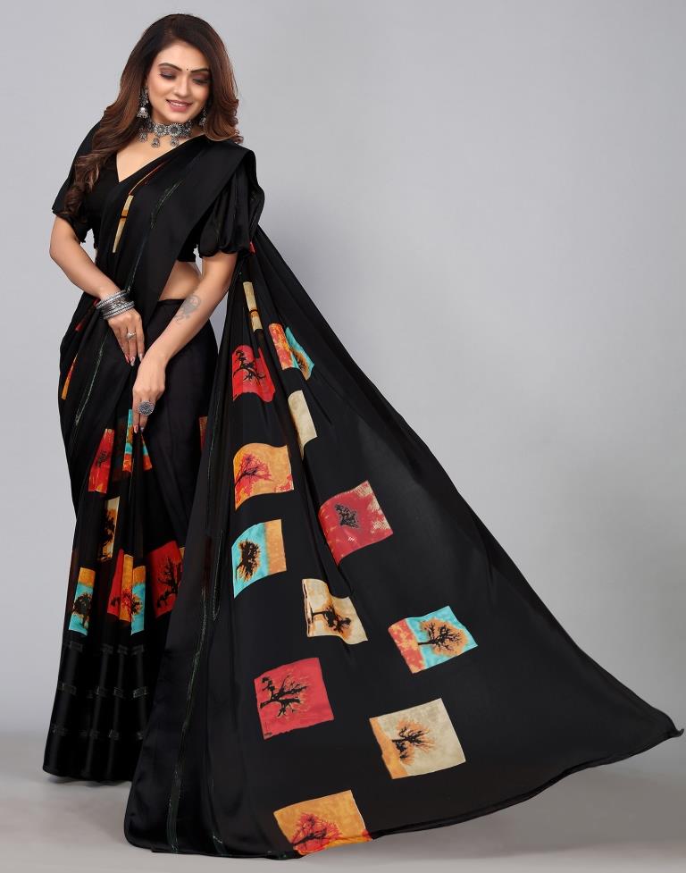 Black Georgette Printed Saree