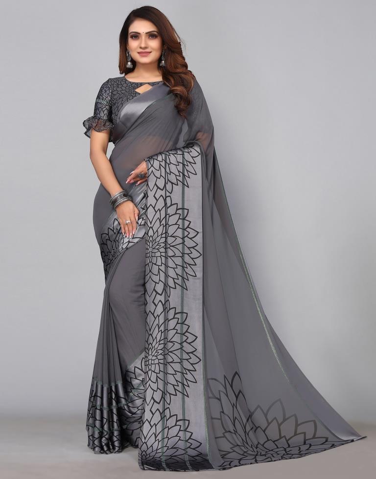 Dark Grey Georgette Saree | Sudathi