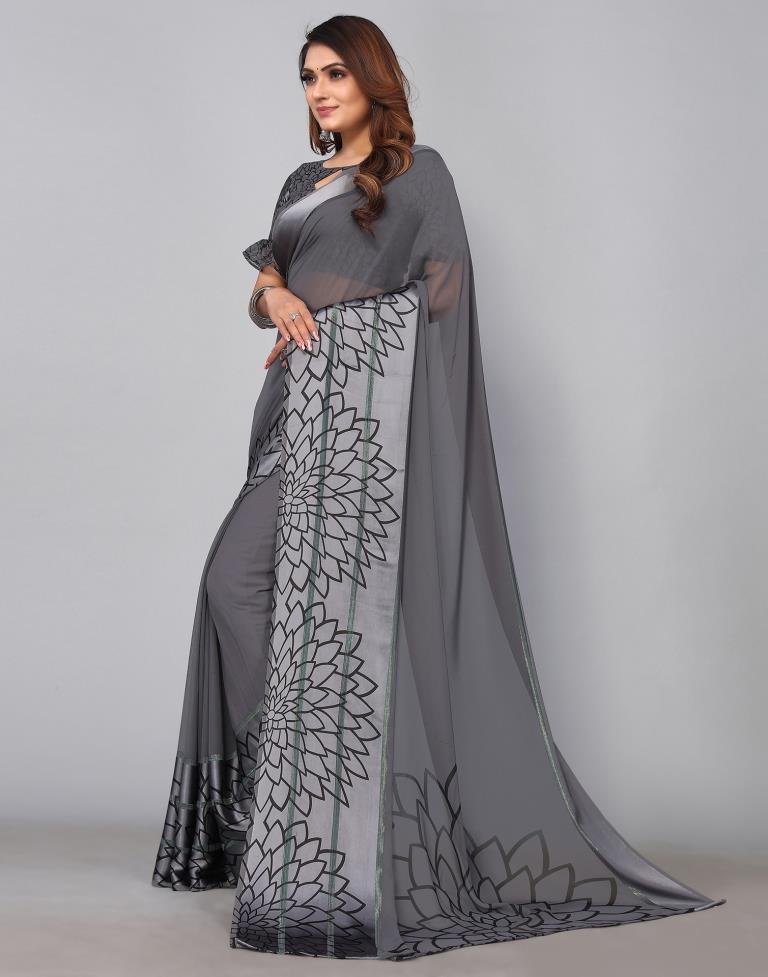 Dark Grey Georgette Saree | Sudathi
