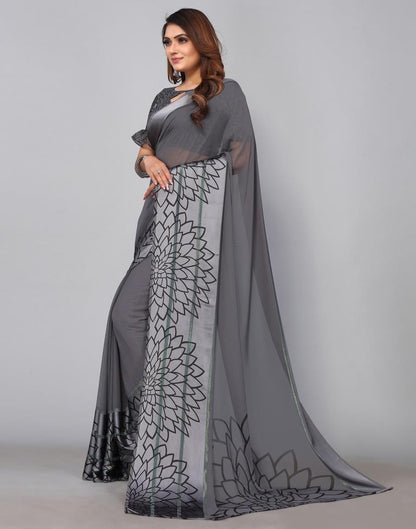 Dark Grey Georgette Saree | Sudathi