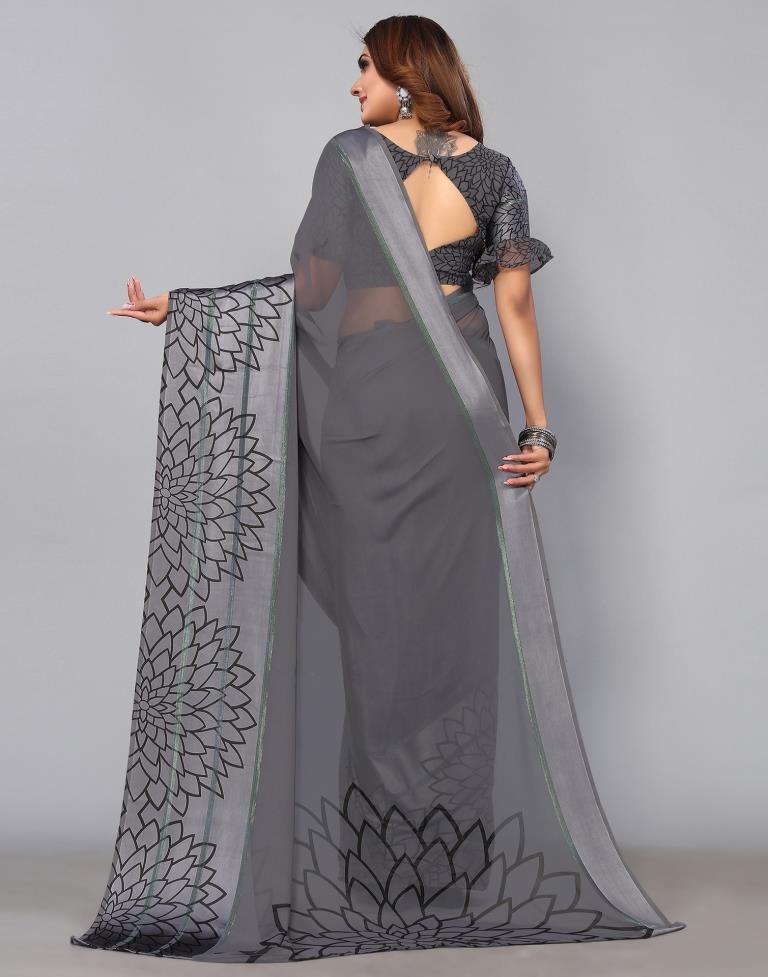 Dark Grey Georgette Saree | Sudathi