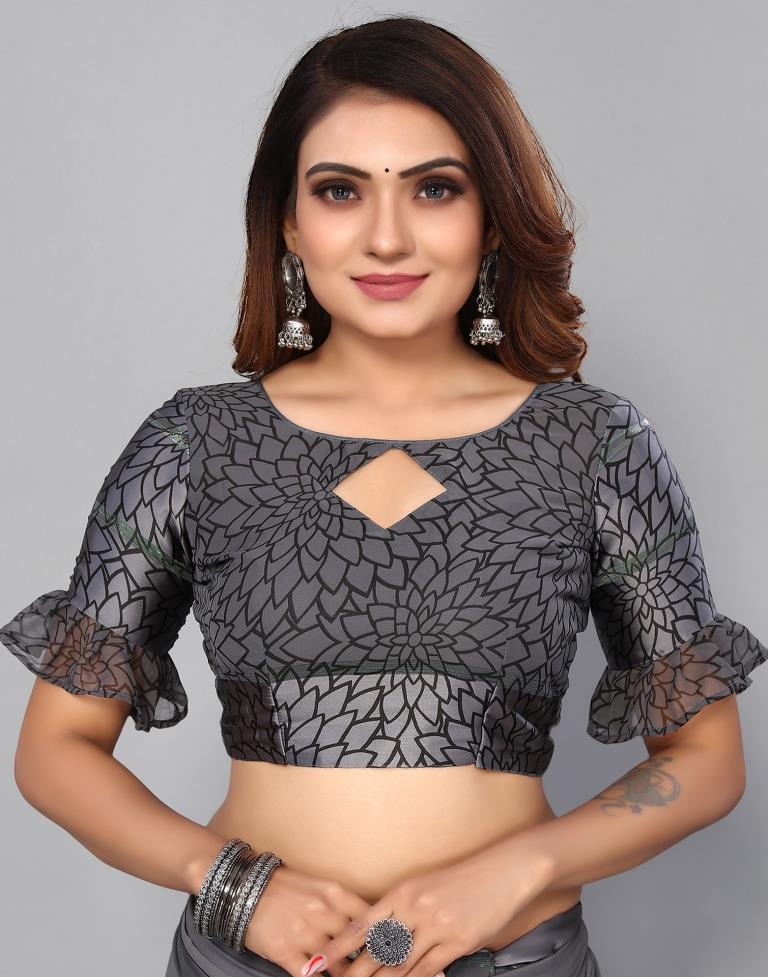 Dark Grey Georgette Saree | Sudathi