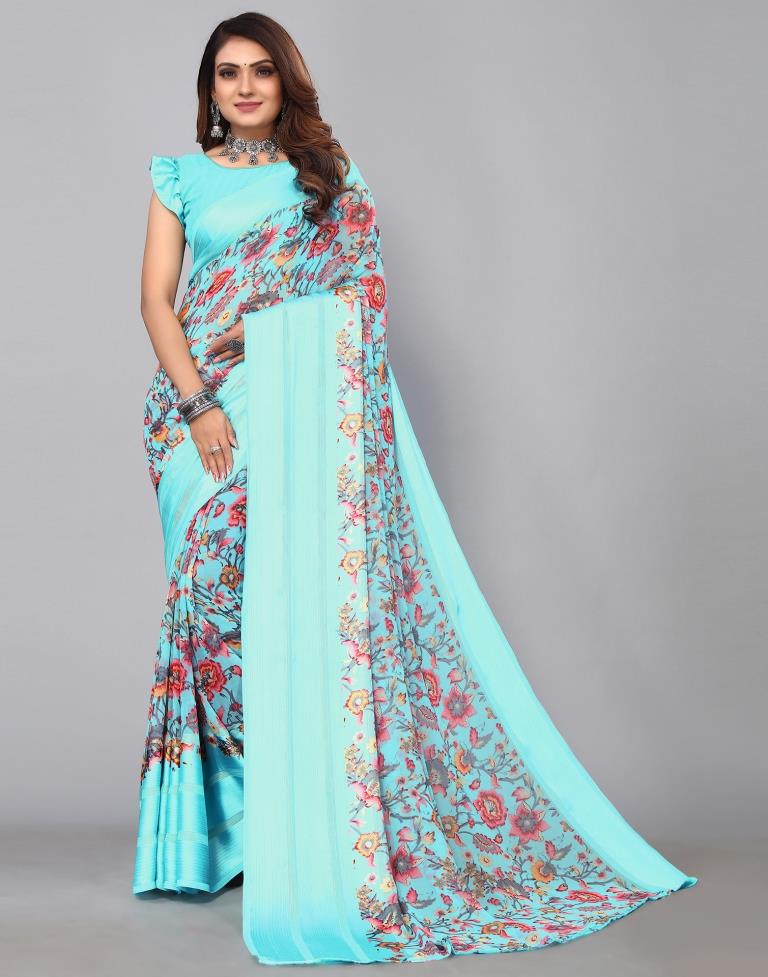 Sky Blue Georgette Saree | Leemboodi