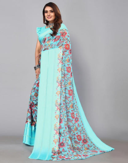 Sky Blue Georgette Saree | Leemboodi