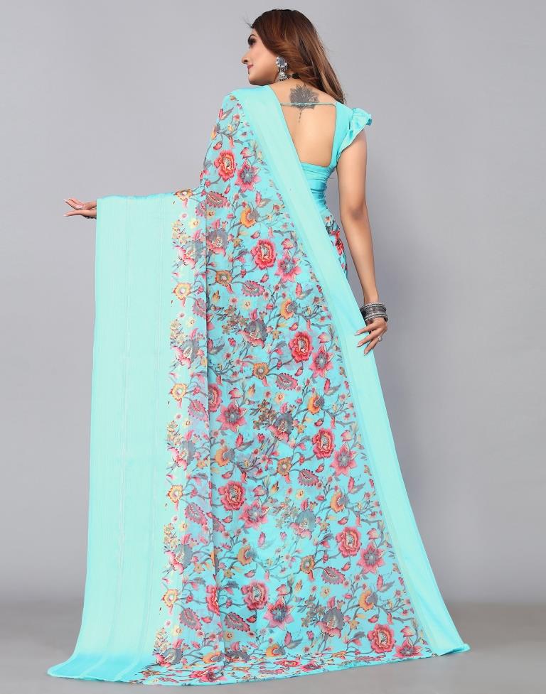 Sky Blue Georgette Saree | Leemboodi