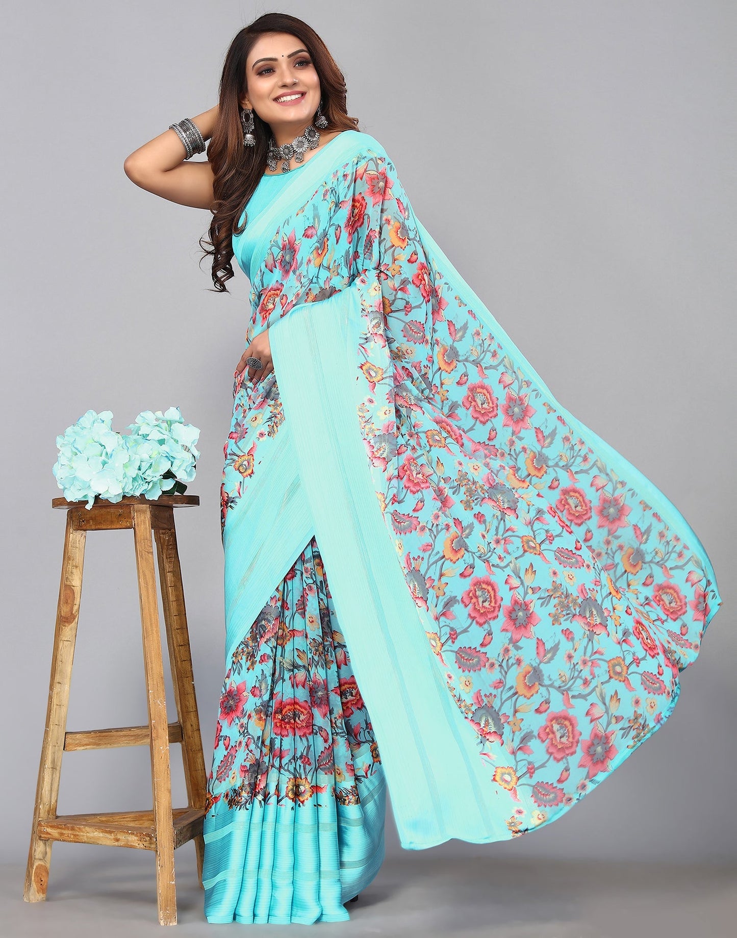 Sky Blue Georgette Saree | Leemboodi