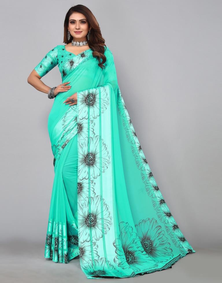 Turquoise Green Georgette Saree | Sudathi