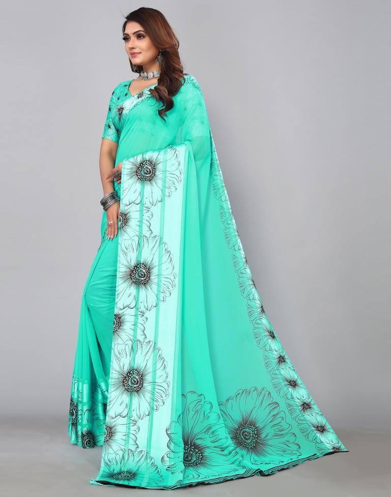 Turquoise Green Georgette Saree | Sudathi